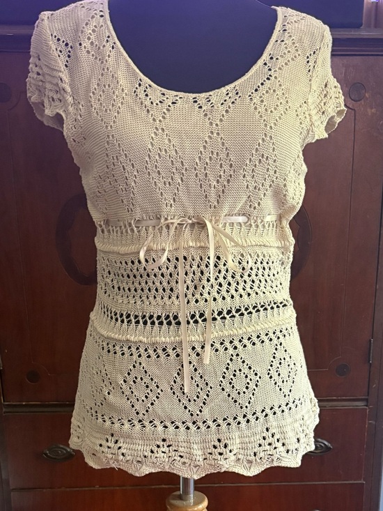 Faded Glory Tops - Faded Glory Cream Crochet Knit Scoop Neck Tunic